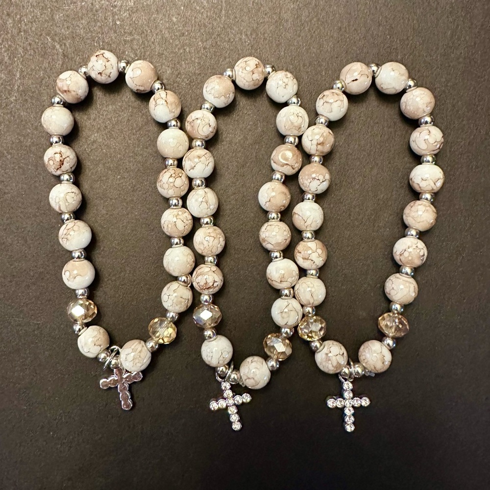 (3) Elegant Beaded Bracelet with Cross Charm